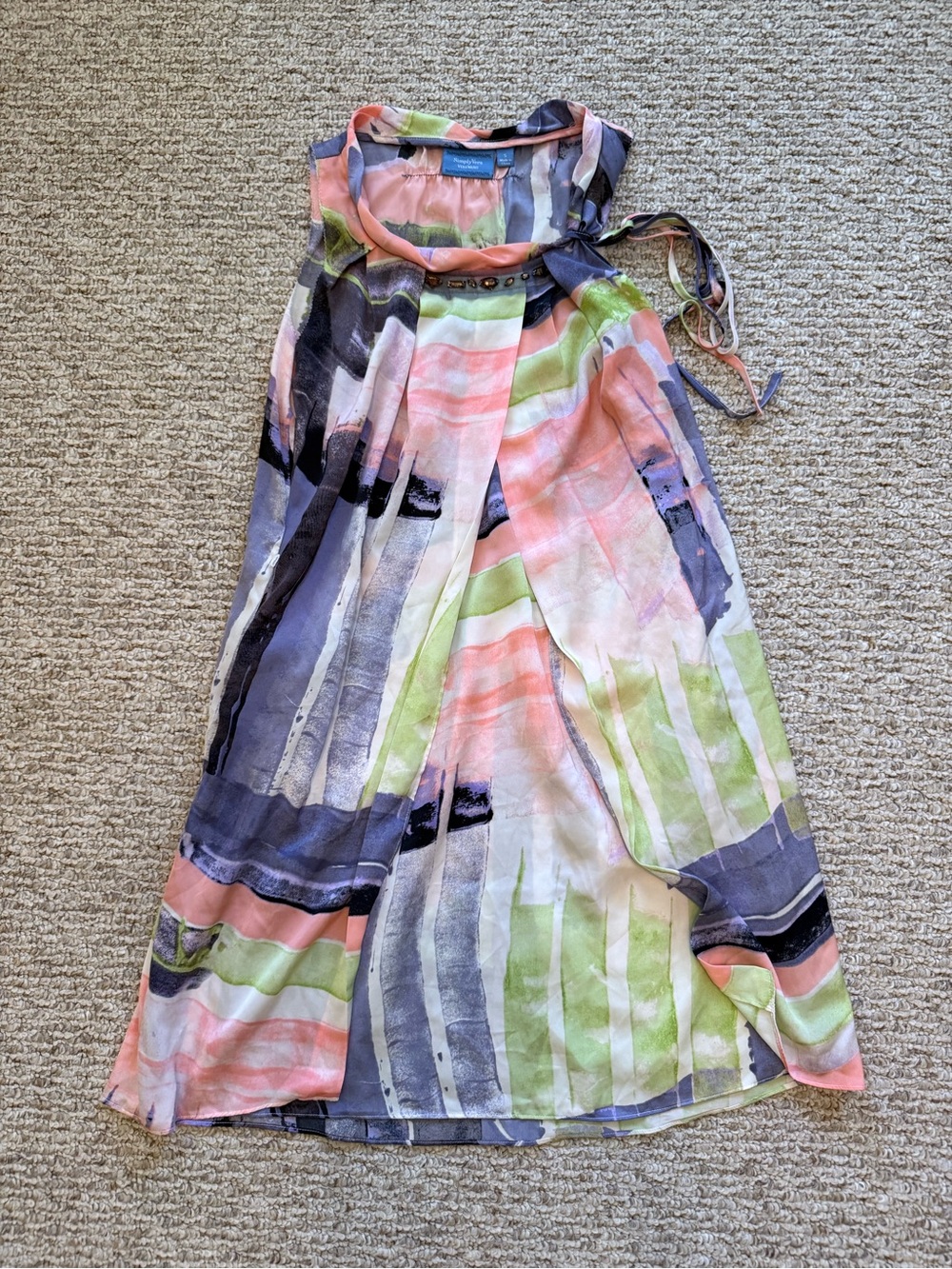 Vera Wang SimplyVera Multicolor Watercolor Print Summer Dress Size S